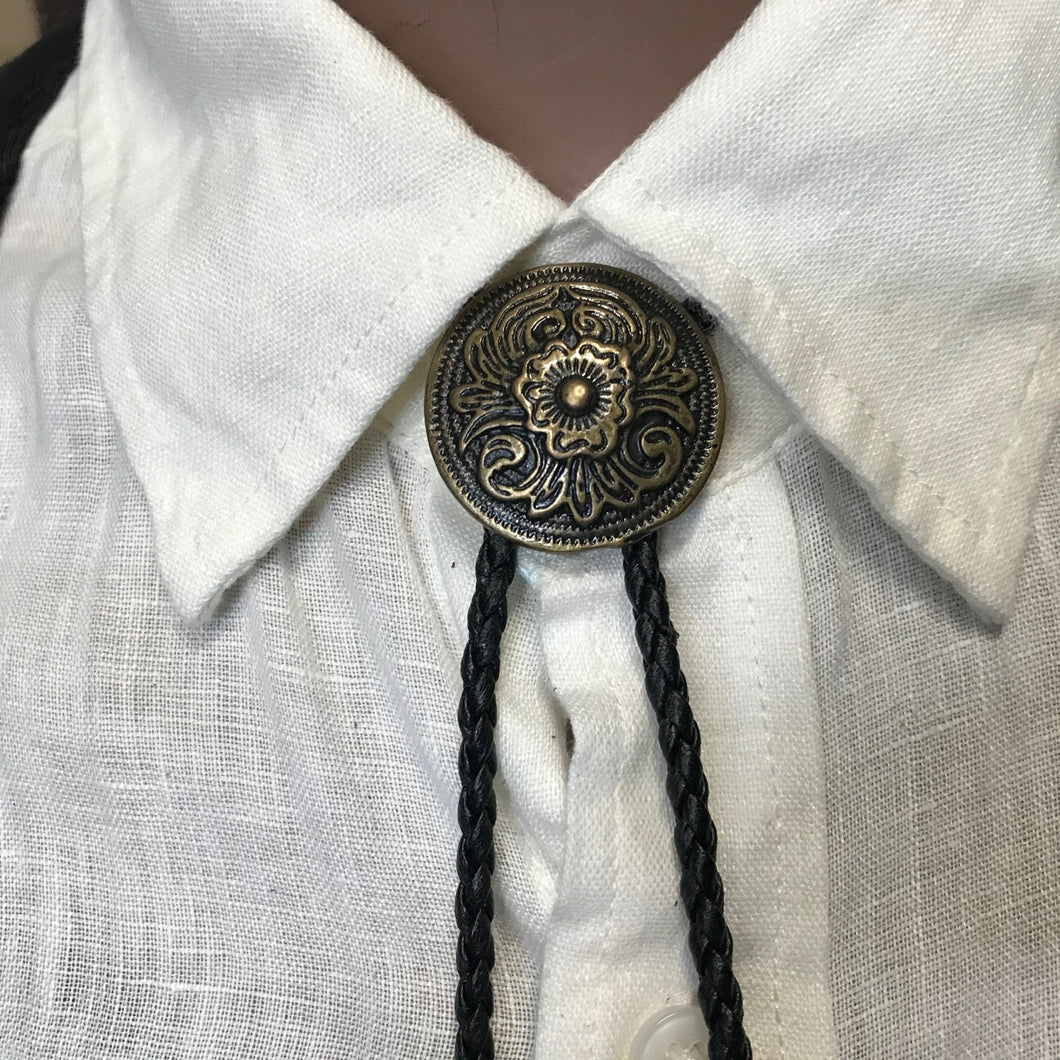 Bolo Tie - Antique Gold Classic Round Design - Phoenix Menswear