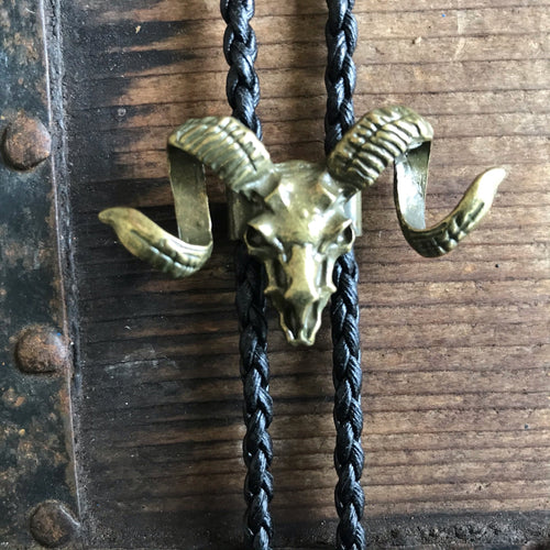 Bolo Tie - Antique Gold Ram Head Design - Phoenix Menswear