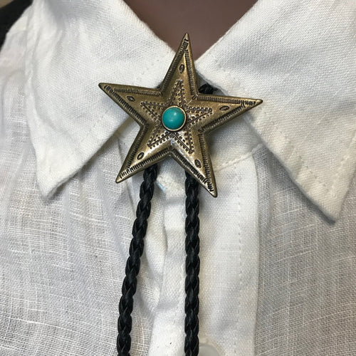 Bolo Tie - Antique Gold Star with Turquoise Design - Phoenix Menswear