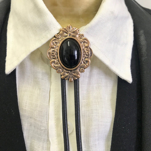 Bolo Tie - Black and Gold Oval Design - Phoenix Menswear