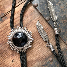 Load image into Gallery viewer, Bolo Tie - Black and Silver Sun Design - Phoenix Menswear