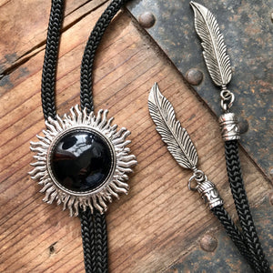 Bolo Tie - Black and Silver Sun Design - Phoenix Menswear