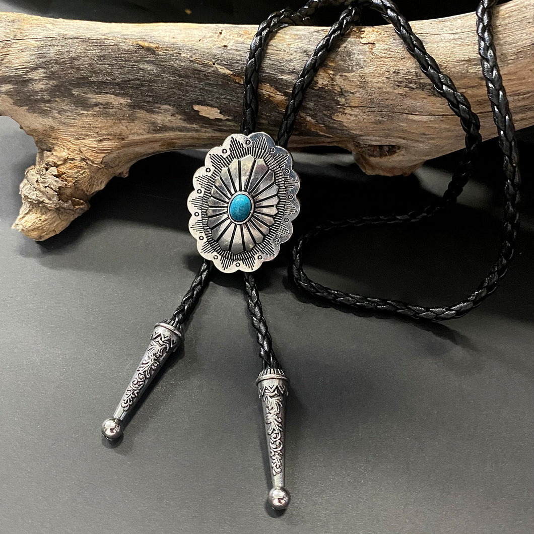 Bolo Tie - Classic Oval Design in Silver and Turquoise - Phoenix Menswear