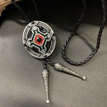 Load image into Gallery viewer, Bolo Tie - Oval Aztec Design in Silver, Black and Red - Phoenix Menswear