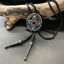 Load image into Gallery viewer, Bolo Tie - Oval Aztec Design in Silver, Black and Red - Phoenix Menswear