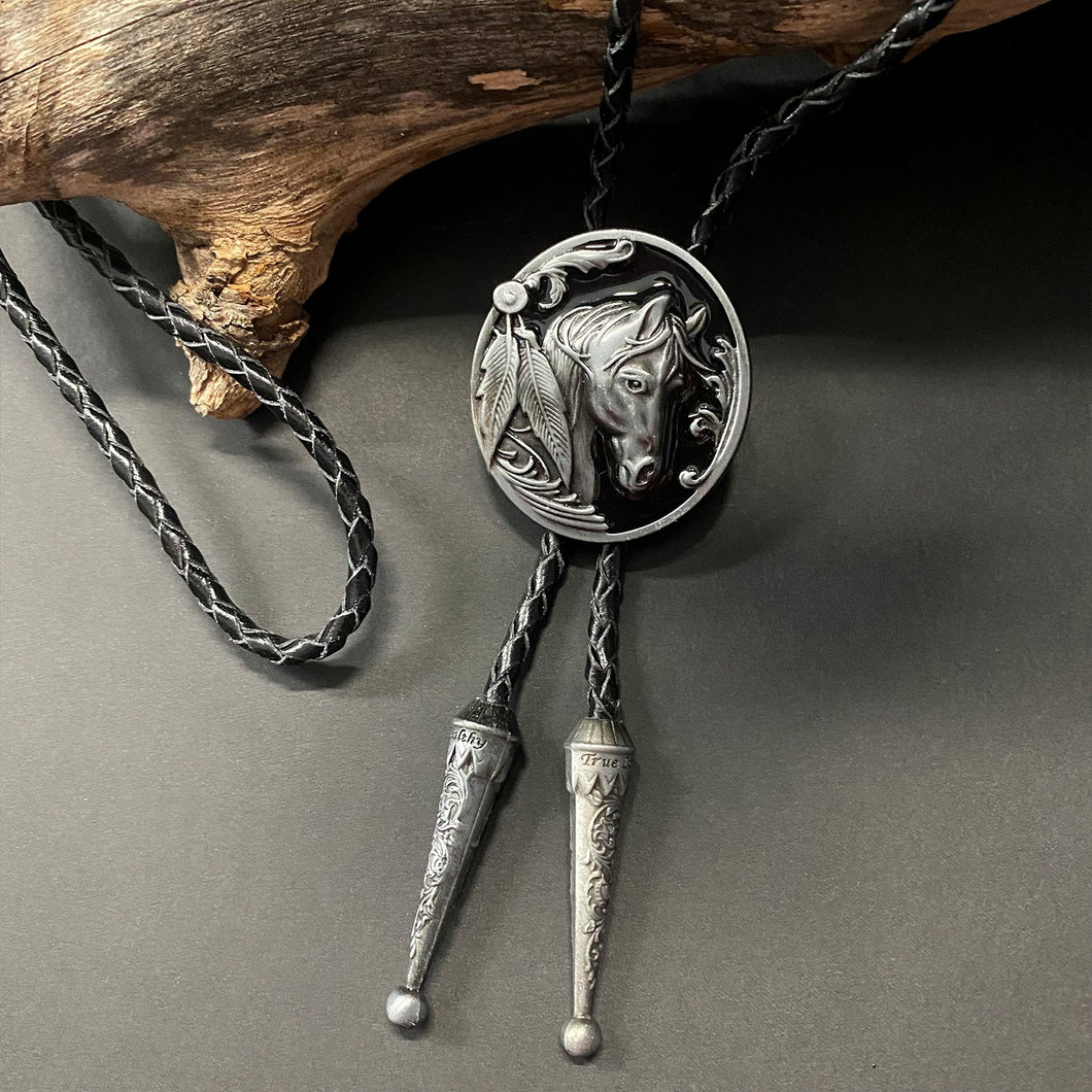 Bolo Tie - Silver and Black Enamel Horse - Phoenix Menswear