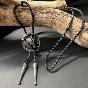 Bolo Tie - Silver and Black Enamel Horse - Phoenix Menswear