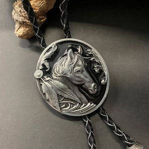 Bolo Tie - Silver and Black Enamel Horse - Phoenix Menswear