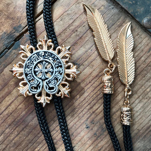 Bolo Tie - Silver and Gold Classic Round Design - Phoenix Menswear