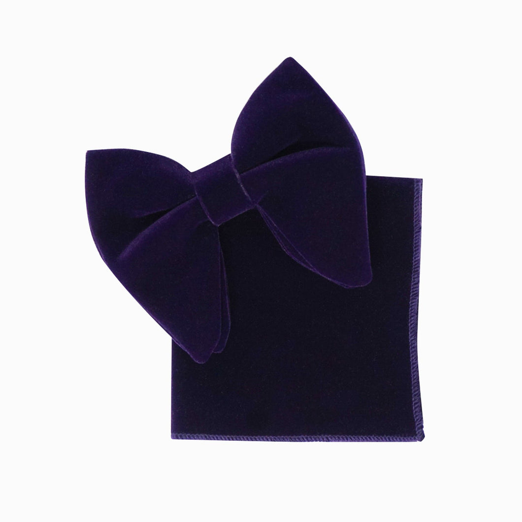 Bow Tie and Pocket Square Purple Velvet - Phoenix Menswear