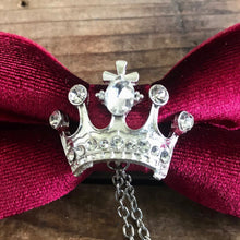 Load image into Gallery viewer, Bow Tie Burgundy Velvet with Crown Jewellery and Chain - Steampunk - Phoenix Menswear