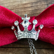 Load image into Gallery viewer, Bow Tie Red Velvet with Crown Jewellery and Chain - Steampunk - Phoenix Menswear
