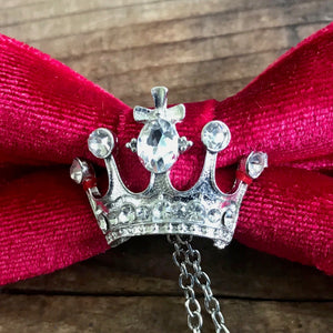 Bow Tie Red Velvet with Crown Jewellery and Chain - Steampunk - Phoenix Menswear