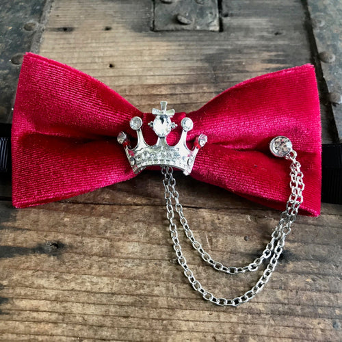 Bow Tie Red Velvet with Crown Jewellery and Chain - Steampunk - Phoenix Menswear