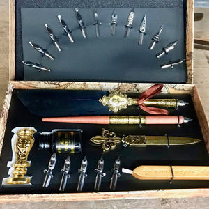 Boxed Calligraphy Set Feathered Pen with Nibs, Ink and Seal - Phoenix Menswear