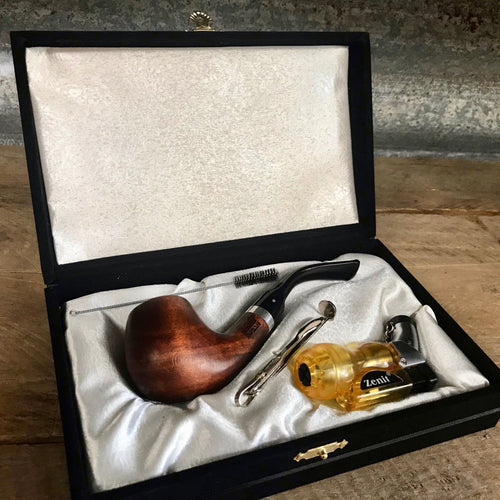 Boxed Wooden Tobacco Pipe Set with Torch Lighter and Accessories - Phoenix Menswear