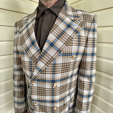 Load image into Gallery viewer, Brown Blue White Check Plaid Double Breasted 2 Piece Suit Blazer Pants Sz L / 36 - New - Phoenix Menswear