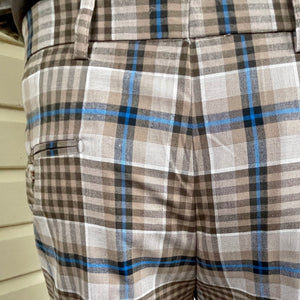 Brown Blue White Check Plaid Double Breasted 2 Piece Suit Blazer Pants Sz L / 36 - New - Phoenix Menswear