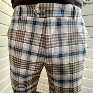 Brown Blue White Check Plaid Double Breasted 2 Piece Suit Blazer Pants Sz L / 36 - New - Phoenix Menswear