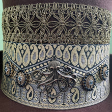 Load image into Gallery viewer, Brown Gold Wool Felt Top Hat Immortal Kraft - Octopus Embroidered Trim Sz XL - OOAK - Phoenix Menswear