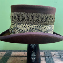 Load image into Gallery viewer, Brown Gold Wool Felt Top Hat Immortal Kraft - Octopus Embroidered Trim Sz XL - OOAK - Phoenix Menswear