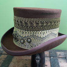 Load image into Gallery viewer, Brown Gold Wool Felt Top Hat Immortal Kraft - Octopus Embroidered Trim Sz XL - OOAK - Phoenix Menswear