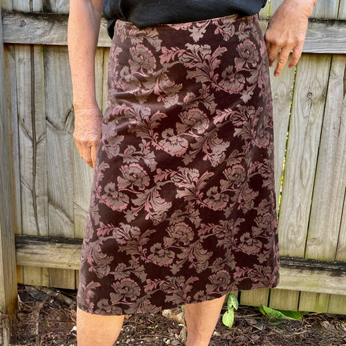 Brown Pink Velvet Floral Midi Skirt Colorado Sz 12 - OOAK - Phoenix Menswear