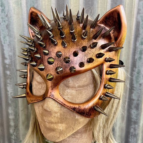 Copper Spiked Cat Mask Silver Costume Steampunk - Phoenix Menswear
