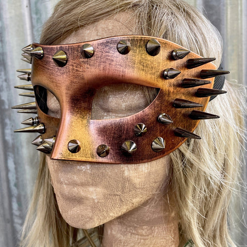 Copper Spiked Mask Silver Costume Steampunk - Phoenix Menswear