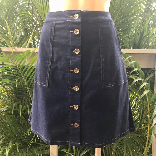 Corduroy Mini Skirt in Navy Blue Sz S - OOAK - Phoenix Menswear