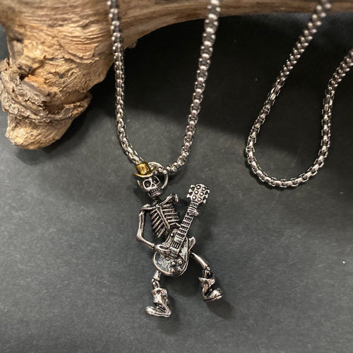 Cowboy Skeleton Musician Pendant on Chain - Phoenix Menswear