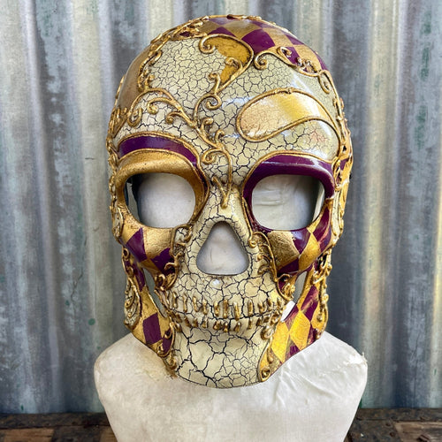Day of the Dead Skull Mask Gold Purple Crackle - Phoenix Menswear