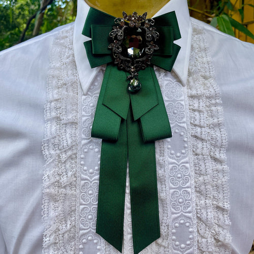 Fancy Neck Tie Green with Silver and Black Jewel - Phoenix Menswear