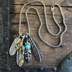 Feather Silver & Turquoise Necklace on Chain - Phoenix Menswear