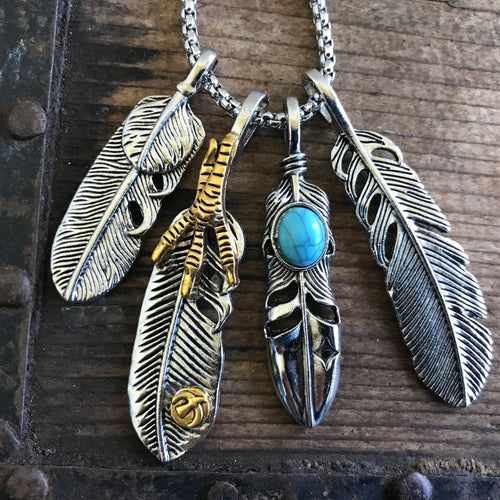 Feather Silver & Turquoise Necklace on Chain - Phoenix Menswear
