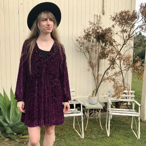 Free People Women's L/S Velvet Burnout Tunic Dress in Purple Sz S - OOAK - Phoenix Menswear