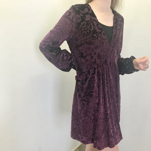 Free People Women's L/S Velvet Burnout Tunic Dress in Purple Sz S - OOAK - Phoenix Menswear