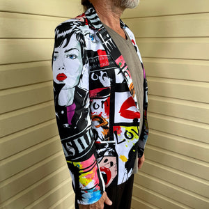 Fun 1980's Style Graphic Blazer Jacket White Black Red - New - Phoenix Menswear