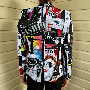 Fun 1980's Style Graphic Blazer Jacket White Black Red - New - Phoenix Menswear