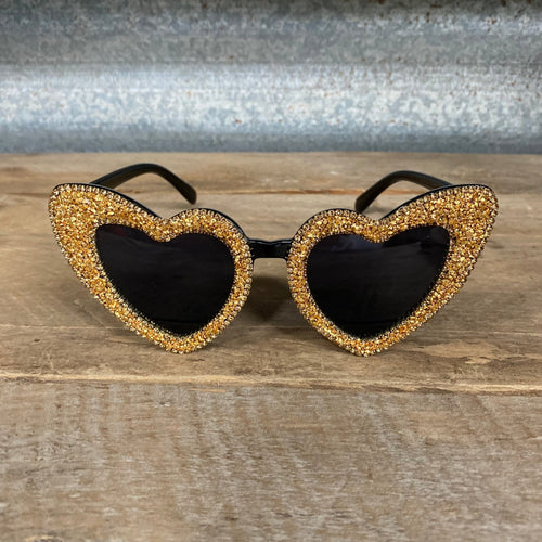 Glitter Heart Cat Eye Sunglasses - Gold - Phoenix Menswear