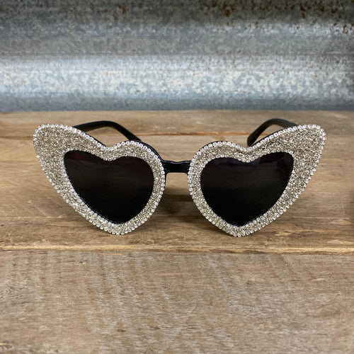 Glitter Heart Cat Eye Sunglasses - Silver - Phoenix Menswear
