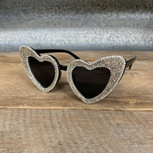 Glitter Heart Cat Eye Sunglasses - Silver - Phoenix Menswear