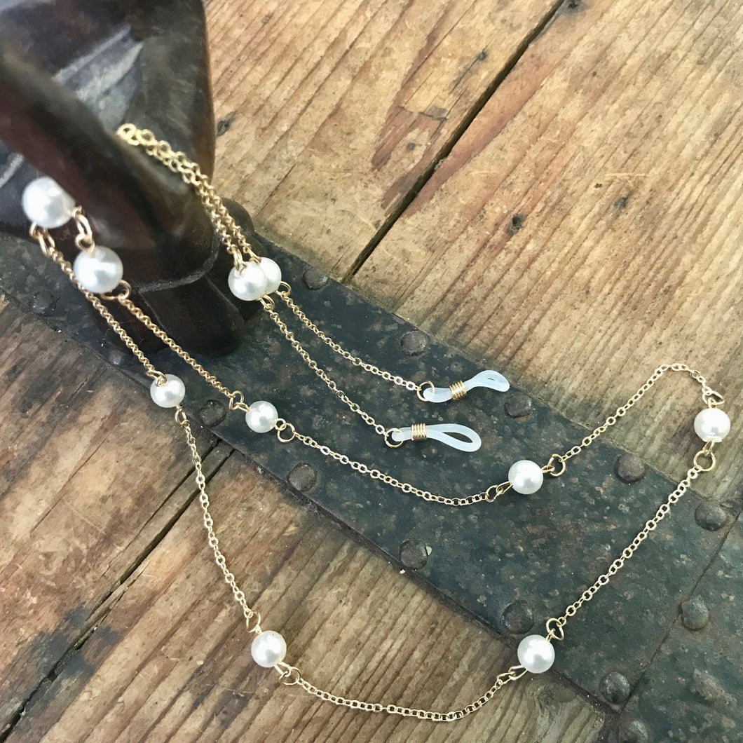 Gold and Pearl Beaded Glasses Chain Holder - Phoenix Menswear