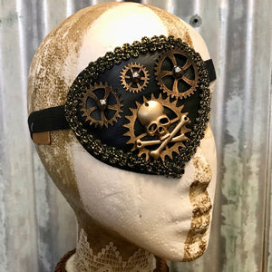 Gold Steampunk Pirate Eye Patch with Gear Detail - Phoenix Menswear
