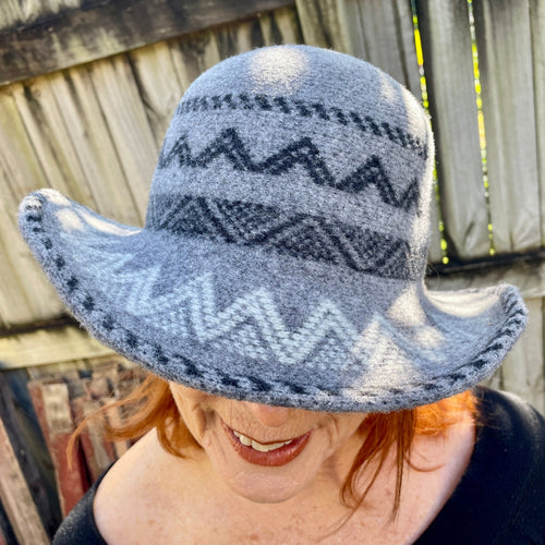 Grey Boiled Wool Aztec Style Knit Hat - Phoenix Menswear