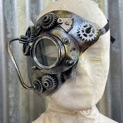 Half Faced Steampunk Mask Silver - One Size - Phoenix Menswear