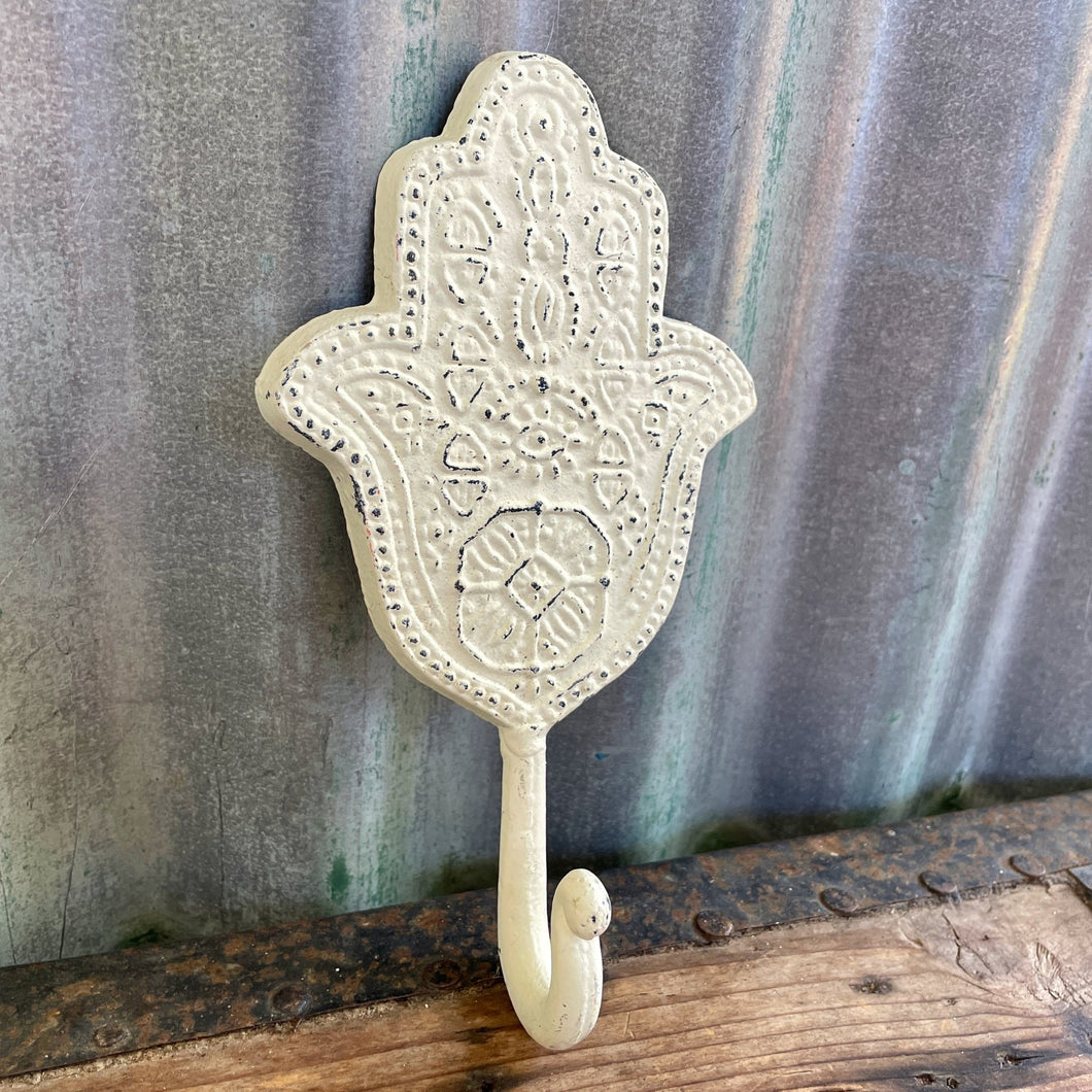 Hamsa Hand White Ornate Wall Hook - Cast Iron - Phoenix Menswear