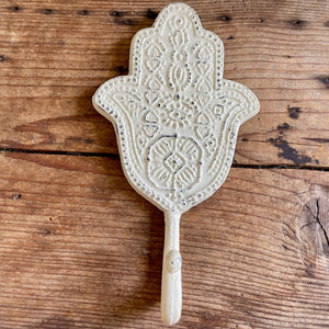 Hamsa Hand White Ornate Wall Hook - Cast Iron - Phoenix Menswear