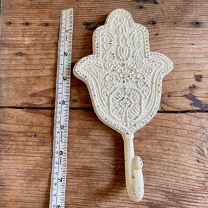 Hamsa Hand White Ornate Wall Hook - Cast Iron - Phoenix Menswear