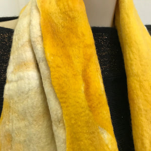 Hand Felted White Canary Yellow Merino Wool Scarf Unisex - OOAK - Phoenix Menswear